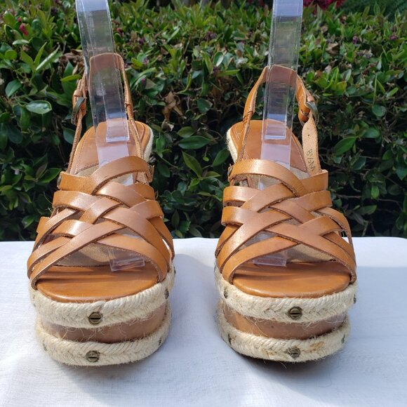 MICHAEL KORS | Tan Leather Slingback Wedge Heels - Picture 2 of 13